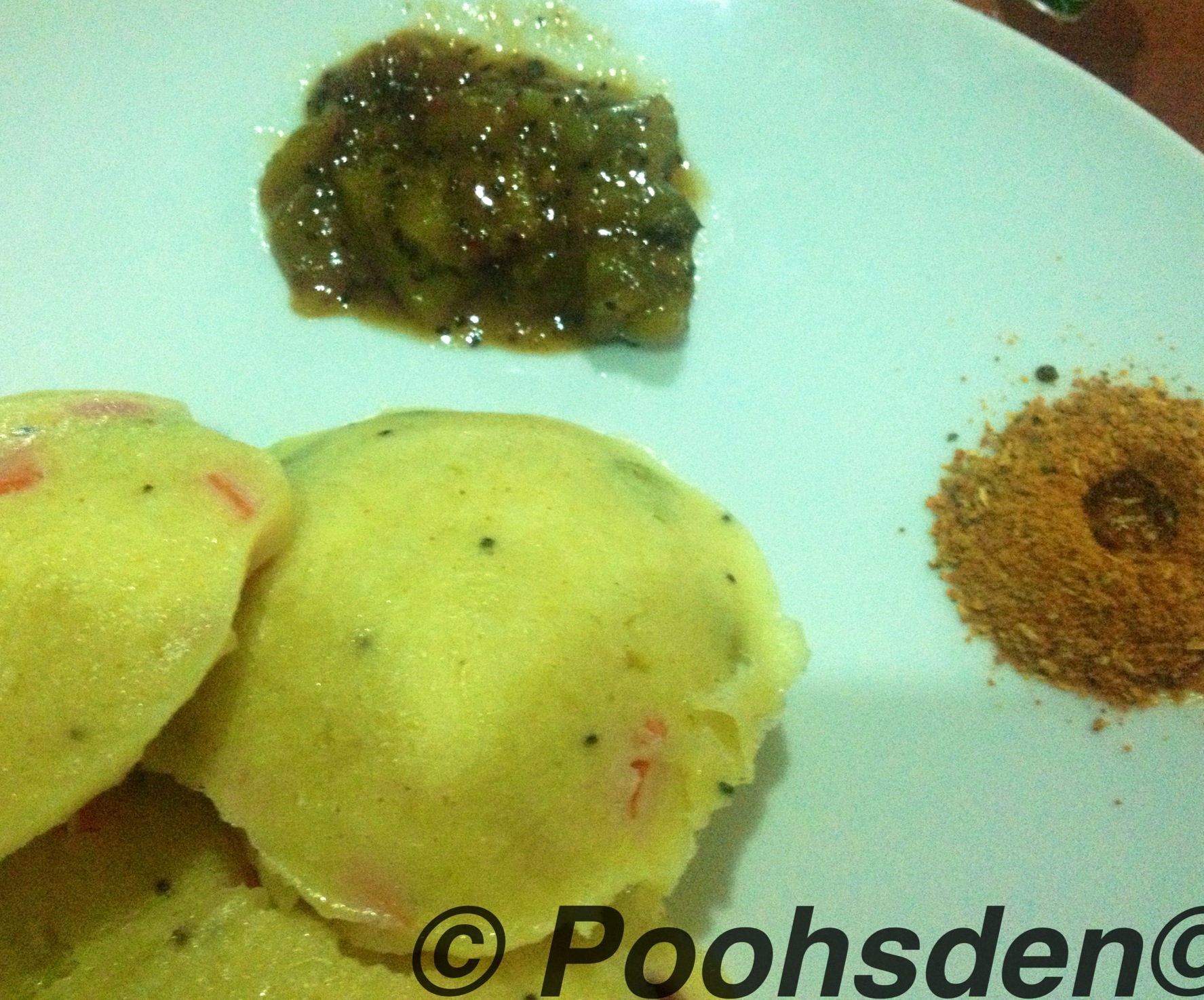 Served hot with kiwi chutney and idlli podi 